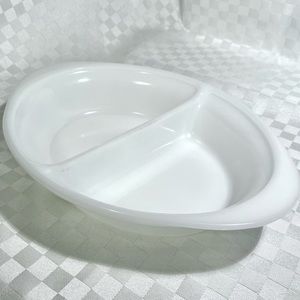 Vintage US Glass bake divided oval serving dish.